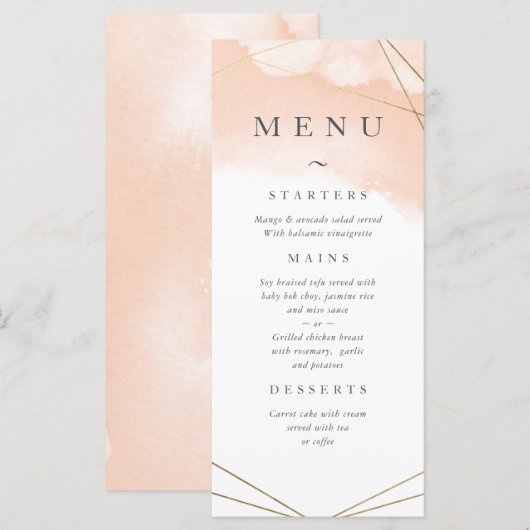 Blush roze Waterverf & Gold Geometric Lijst Menu (Voorkant / Achterkant)