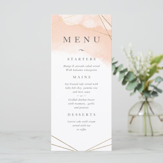 Blush roze Waterverf & Gold Geometric Lijst Menu (Staand voorkant)