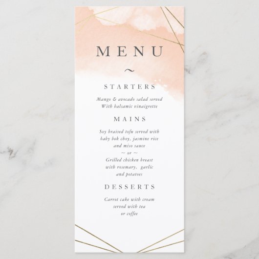 Blush roze Waterverf & Gold Geometric Lijst Menu (Voorkant)