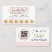 Blush Roze Waterverf Gold Loyalty Punch QR Visitekaartje (Voorkant / Achterkant)