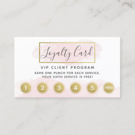 Blush Roze Waterverf Gold Loyalty Punch QR Visitekaartje