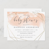 Blush Roze Waterverf Goud Geometrisch Baby shower Uitnodiging Briefkaart (Voorkant / Achterkant)