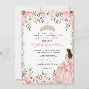 Blush Roze Waterverf Goud Quinceanera Kaart