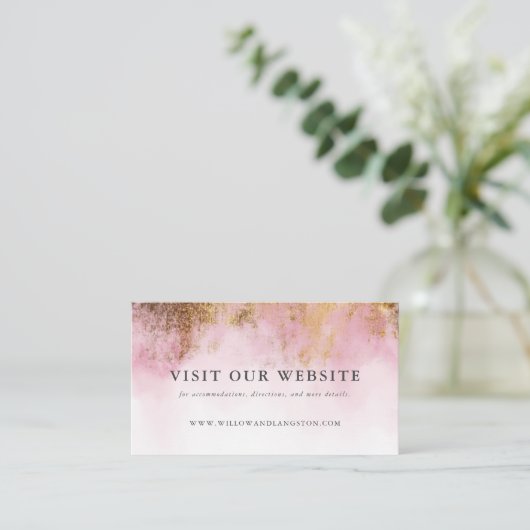Blush Roze Waterverf Gouden Bruiloft Website Informatiekaartje (Staand voorkant)