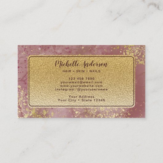 Blush Roze Waterverf Gouden Folie Visitekaartje (Achterkant)