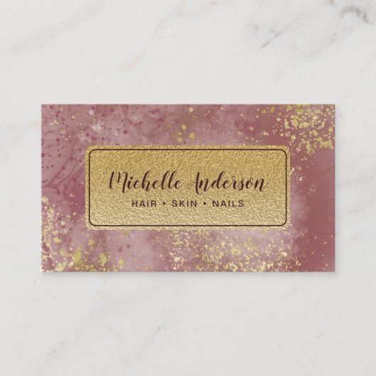 Blush Roze Waterverf Gouden Folie Visitekaartje (Voorkant)