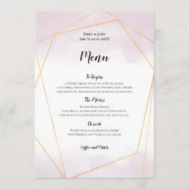 Blush Roze Waterverf Gouden Geometrische Bruiloft Menu