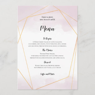 Blush Roze Waterverf Gouden Geometrische Bruiloft Menu