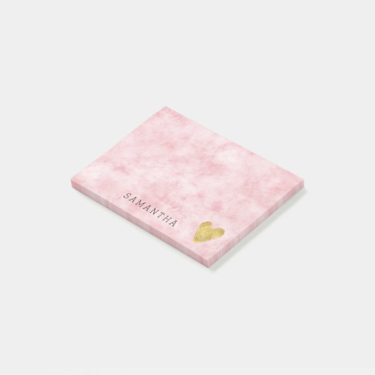  Blush Roze Waterverf Gouden Hart Post-it® Notes (Schuin)