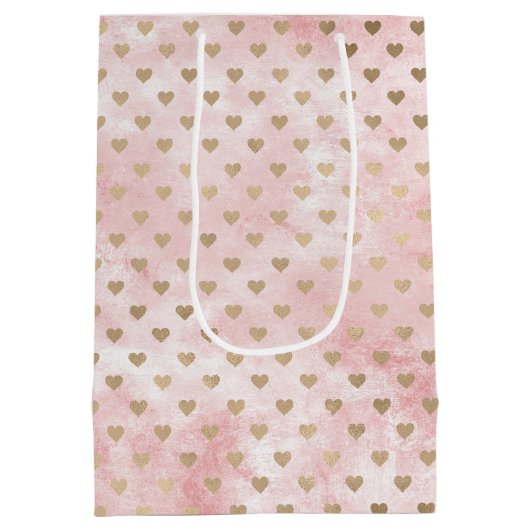 Blush roze Waterverf gouden harten Medium Cadeauzakje (Achterkant)
