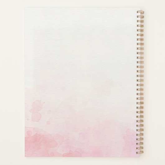 Blush roze waterverf, gouden monogram planner (Achterkant)