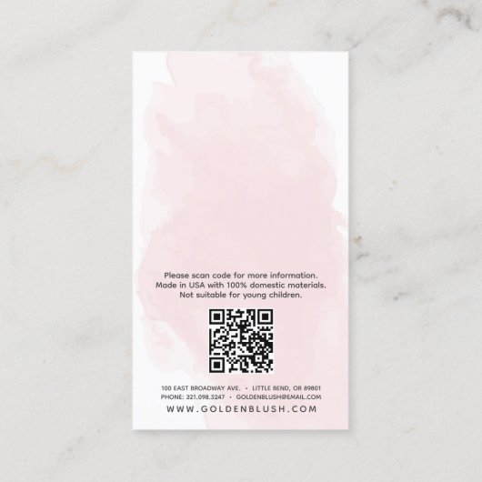 Blush Roze Waterverf Gouden Oorbel Sieraden Displa Visitekaartje (Achterkant)