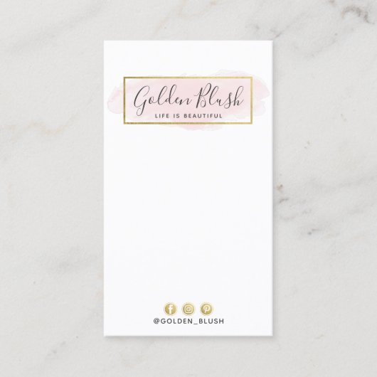 Blush Roze Waterverf Gouden Oorbel Sieraden Displa Visitekaartje (Voorkant)