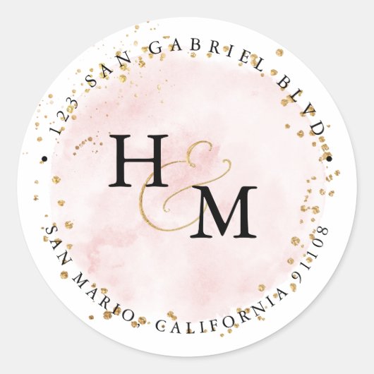 Blush Roze Waterverf Gouden Script Ampersand Ronde Sticker (Voorkant)