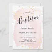 Blush Roze Waterverf Gouden Spletters Meisje Doop Kaart (Voorkant)