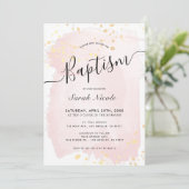 Blush Roze Waterverf Gouden Spletters Meisje Doop Kaart (Staand voorkant)