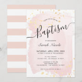 Blush Roze Waterverf Gouden Spletters Meisje Doop Kaart (Voorkant / Achterkant)
