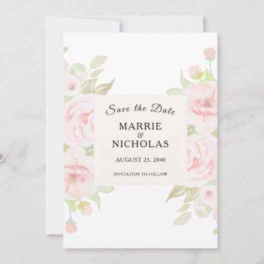 Blush Roze Waterverf Grieks Save The Date (Voorkant)