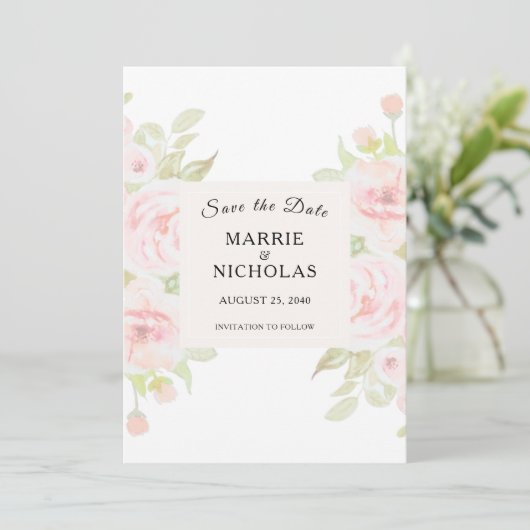 Blush Roze Waterverf Grieks Save The Date (Staand voorkant)