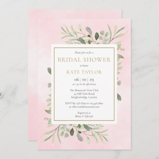 Blush Roze Waterverf groen Vrijgezellenfeest Kaart (Voorkant / Achterkant)