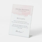 Blush Roze Waterverf Hair Make-up Salon Welkom Reclamebord Met Voetstuk (Voorkant)