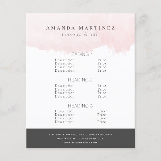 Blush roze Waterverf Hair Salon Makeup Artist Flyer (Voorkant)