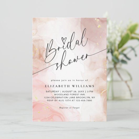 Blush Roze Waterverf Hart Script Vrijgezellenfeest Kaart (Staand voorkant)