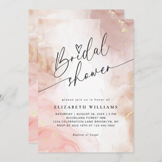 Blush Roze Waterverf Hart Script Vrijgezellenfeest Kaart (Voorkant / Achterkant)