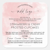 Blush Roze Waterverf Home Bakkerij Voedsel Ingredi Vierkante Sticker (Voorkant)