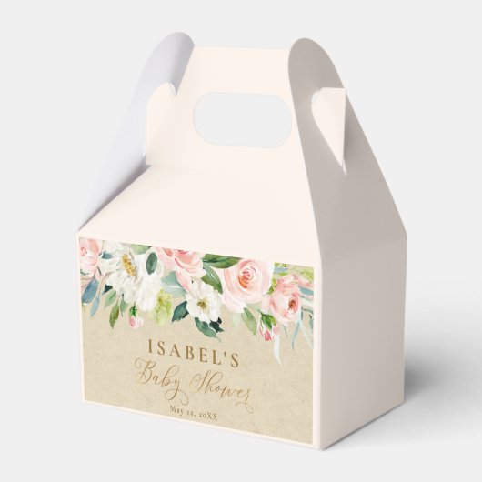 Blush Roze Waterverf & Kraft rustiek groen Baby Bedankdoosjes (Voorkant Zijde)