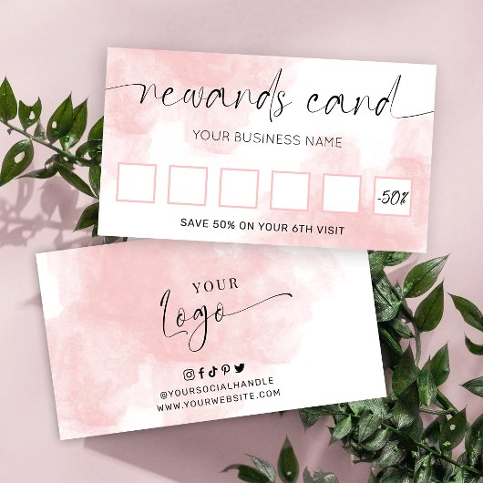 Blush roze Waterverf legant Script Logo Salon Klantenkaartje