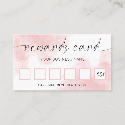 Blush roze Waterverf legant Script Logo Salon Klantenkaartje (Voorkant)