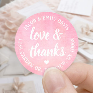 Blush Roze Waterverf Liefde & Bedankt Retouradres Ronde Sticker