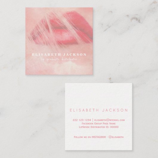 Blush roze waterverf lip productverdeler vierkante visitekaartje (Voorkant / Achterkant)