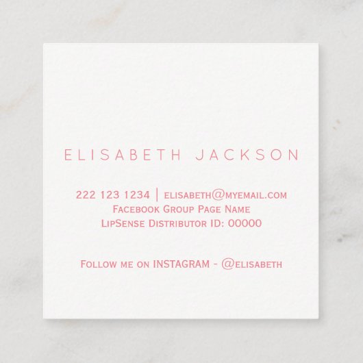 Blush roze waterverf lip productverdeler vierkante visitekaartje (Achterkant)