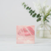 Blush roze waterverf lip productverdeler vierkante visitekaartje (Staand voorkant)
