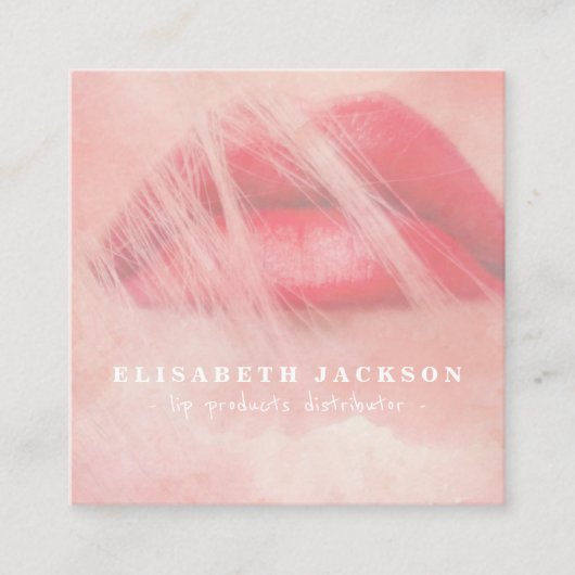 Blush roze waterverf lip productverdeler vierkante visitekaartje (Voorkant)