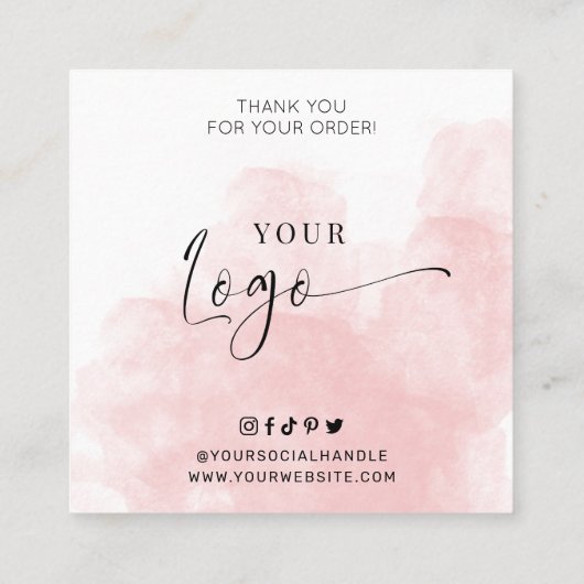 Blush Roze Waterverf Logo Cake Poppen Verzorging K Vierkante Visitekaartje (Achterkant)