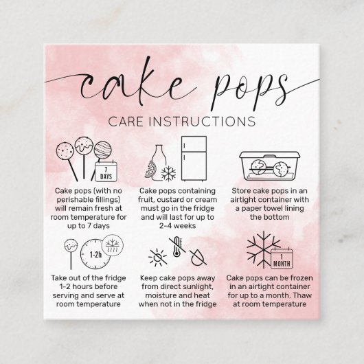 Blush Roze Waterverf Logo Cake Poppen Verzorging K Vierkante Visitekaartje (Voorkant)
