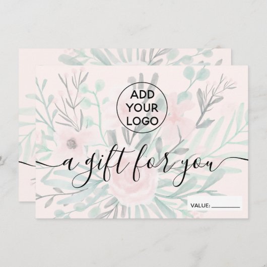 Blush roze waterverf logo gift certificaat (Voorkant / Achterkant)
