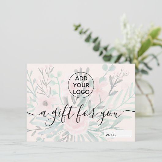 Blush roze waterverf logo gift certificaat (Staand voorkant)