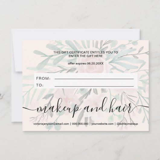 Blush roze waterverf logo gift certificaat (Achterkant)