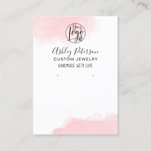 Blush Roze Waterverf logo sieraden oorbel display Visitekaartje (Voorkant)
