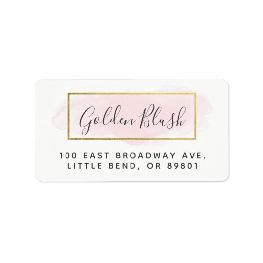Blush Roze Waterverf & modern Gold Chic-adres Etiket (Voorkant)