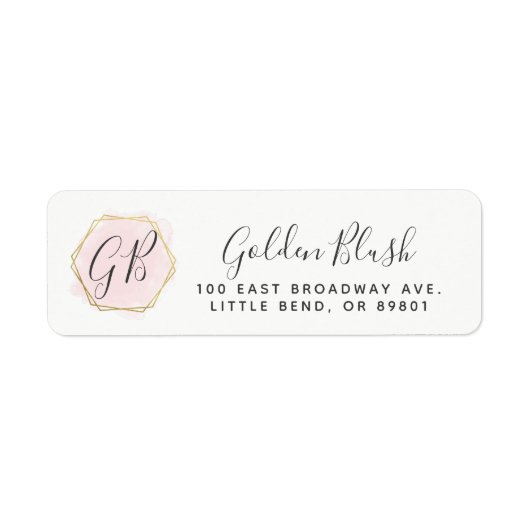 Blush roze Waterverf & modern Gold Return-adres Etiket (Voorkant)