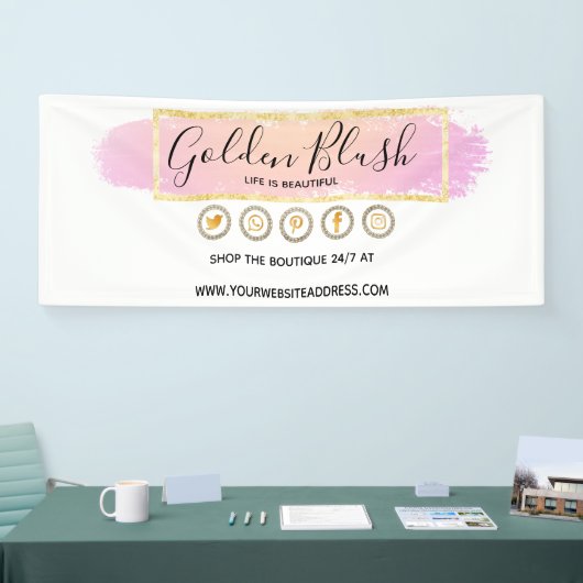 Blush roze Waterverf & Moderne Gold geometrische w Spandoek (Beurs)