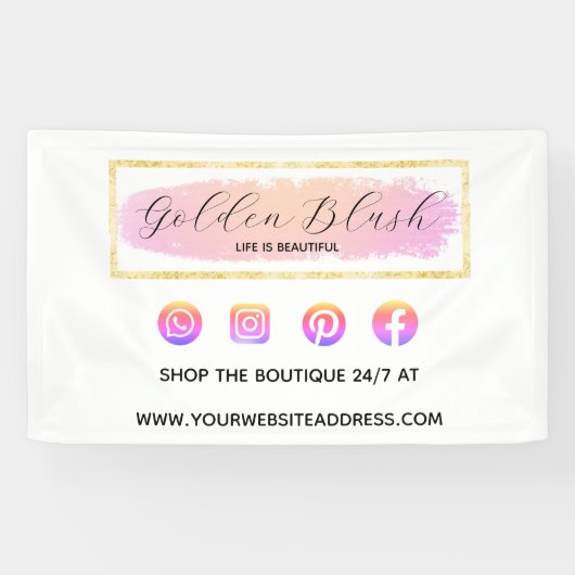 Blush roze Waterverf & Moderne Gold geometrische w Spandoek (Horizontaal)