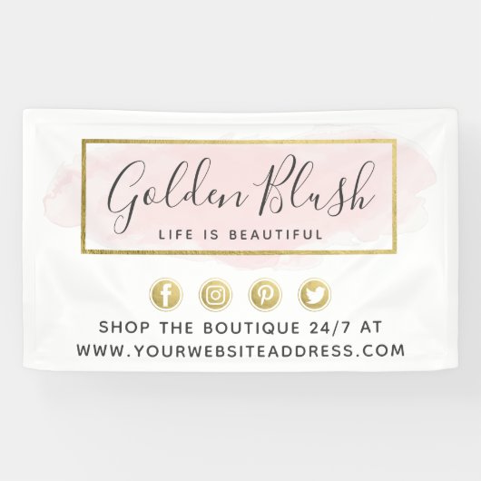 Blush roze Waterverf & Moderne Gold geometrische w Spandoek (Horizontaal)