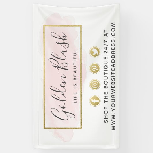 Blush roze Waterverf & Moderne Gold geometrische w Spandoek (Verticaal)