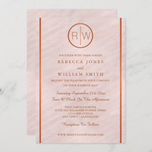 Blush Roze Waterverf Monogram Bruiloft 5 x 7 Kaart (Voorkant / Achterkant)